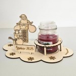 Leseno 3D darilo s svečko - Snežak in Božiček v dimniku